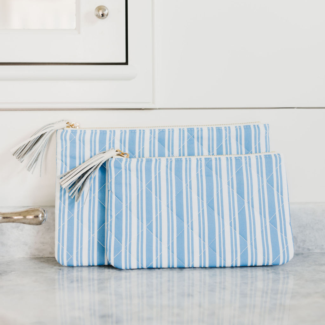 White Striped Flat Clutch