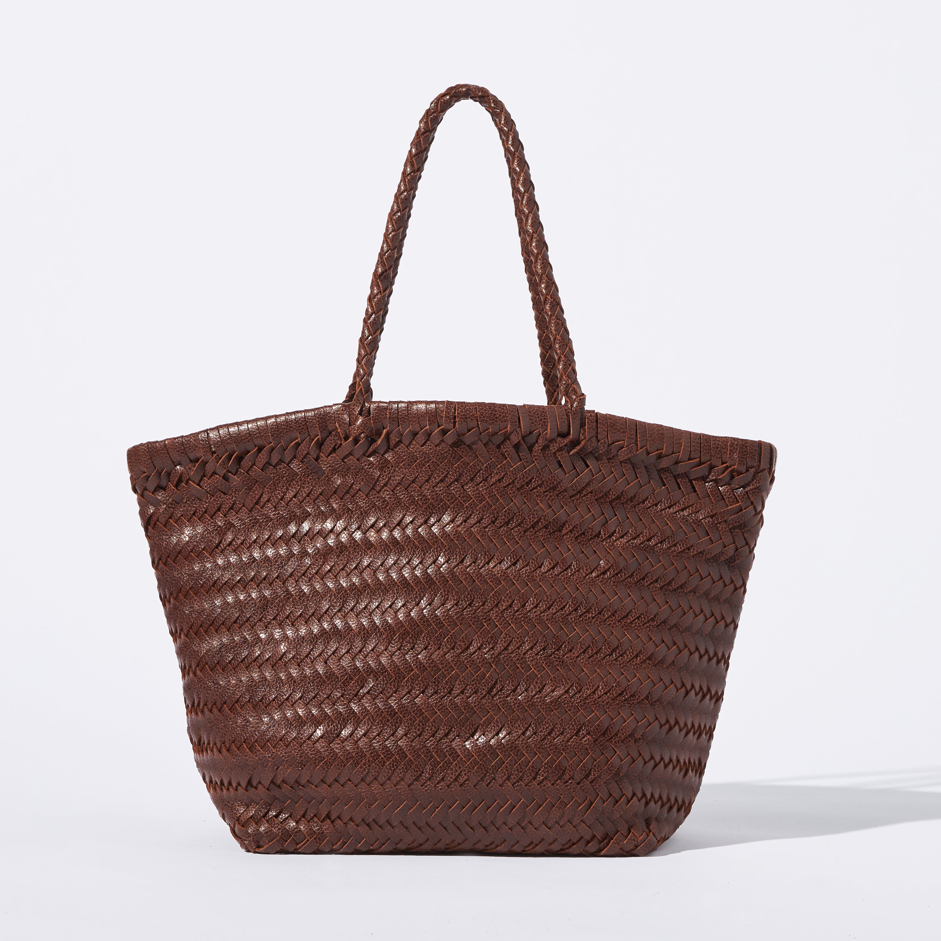 Small Woven Real Leather Drawstring Basket Bag Tote Bucket Beach