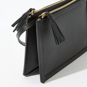 Double zip leather clutch bag